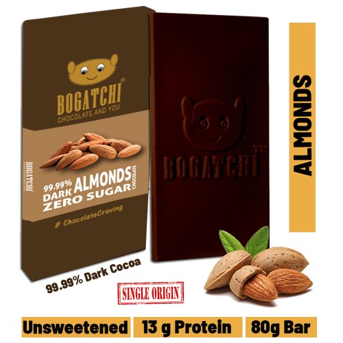 99.99% Dark Chocolate ALMONDS | Vegan Dark  Chocolate | Gluten FREE, 80 gm